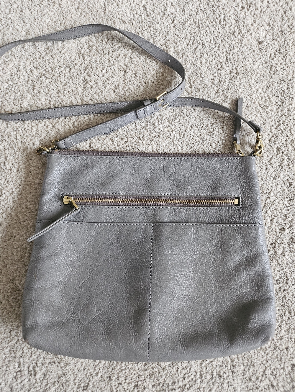 Fossil Gray Leather Crossbody Bag - Sleek Everyday Shoulder Bag